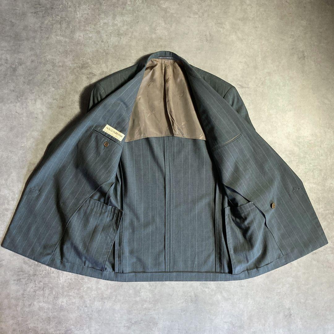 イタリア製 KRIZIAUOMΟ ウール ダブル テーラード ジャケット L ストライプ 柄 グリーン メンズ ヴィンテージ スーツ クリッツィア ウォモ_画像7