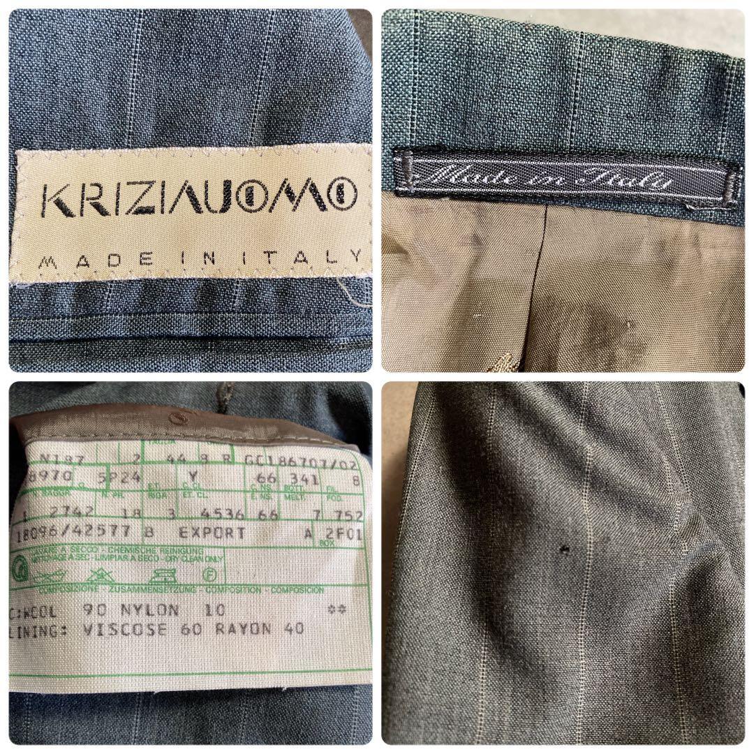 イタリア製 KRIZIAUOMΟ ウール ダブル テーラード ジャケット L ストライプ 柄 グリーン メンズ ヴィンテージ スーツ クリッツィア ウォモ_画像8