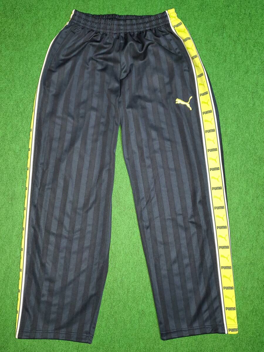 PUMA ストライプ ジャージ 下 パンツ 紺x白緑 / O プーマジャパン　美品_画像1
