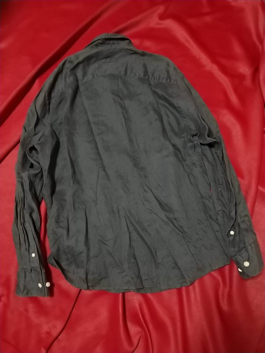 ☆　H&M　麻100％　リネンシャツ　長袖　ダークグレー　良品　美品　MENS　US　Lサイズ_画像3