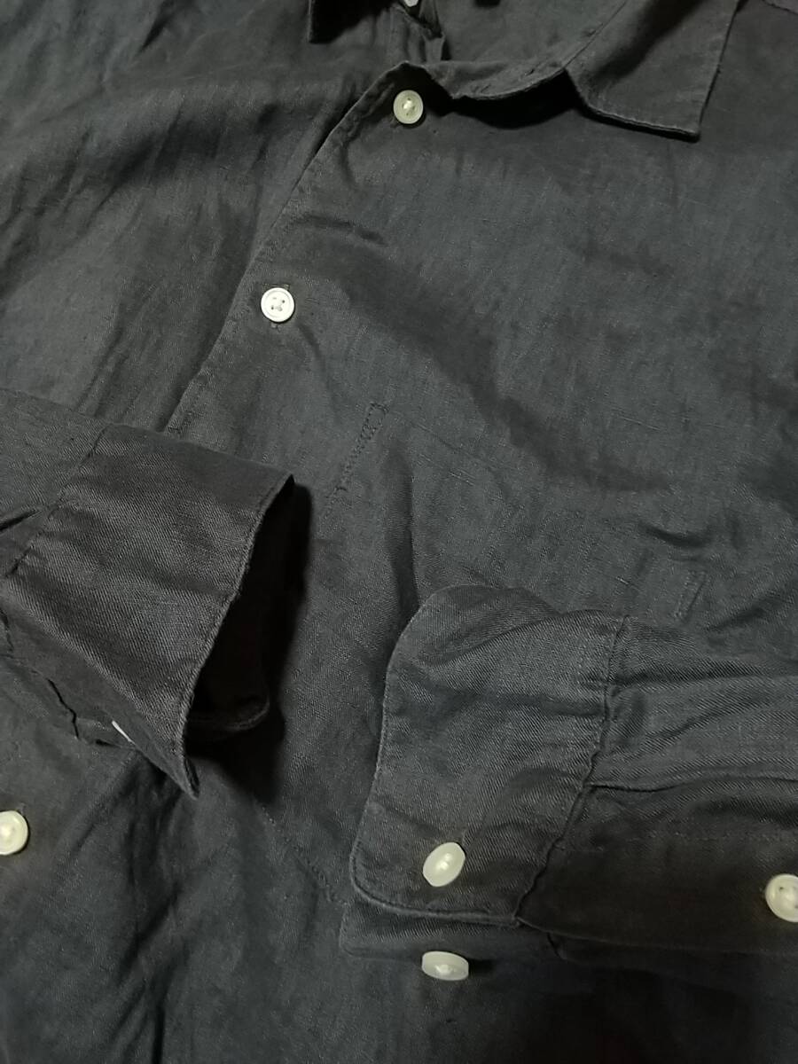 ☆　H&M　麻100％　リネンシャツ　長袖　ダークグレー　良品　美品　MENS　US　Lサイズ_画像4