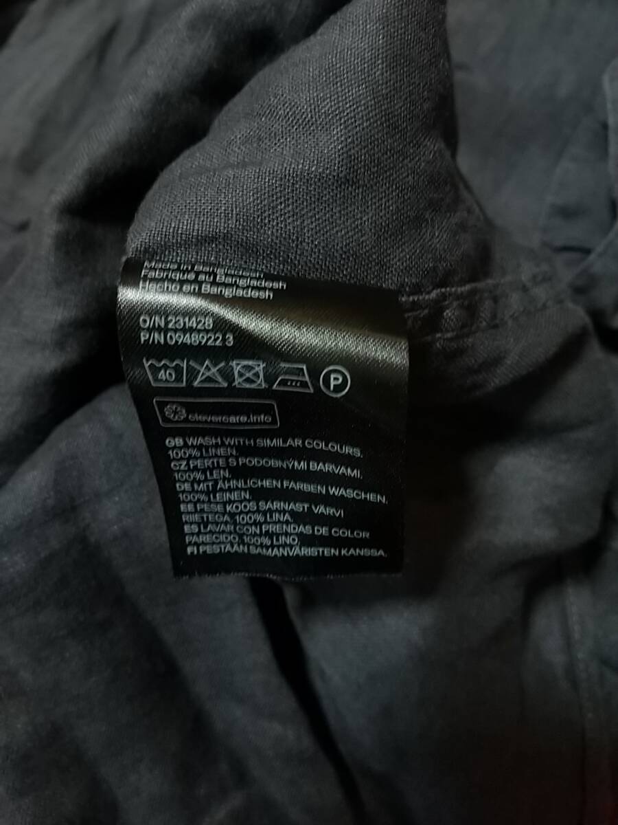 ☆　H&M　麻100％　リネンシャツ　長袖　ダークグレー　良品　美品　MENS　US　Lサイズ_画像6
