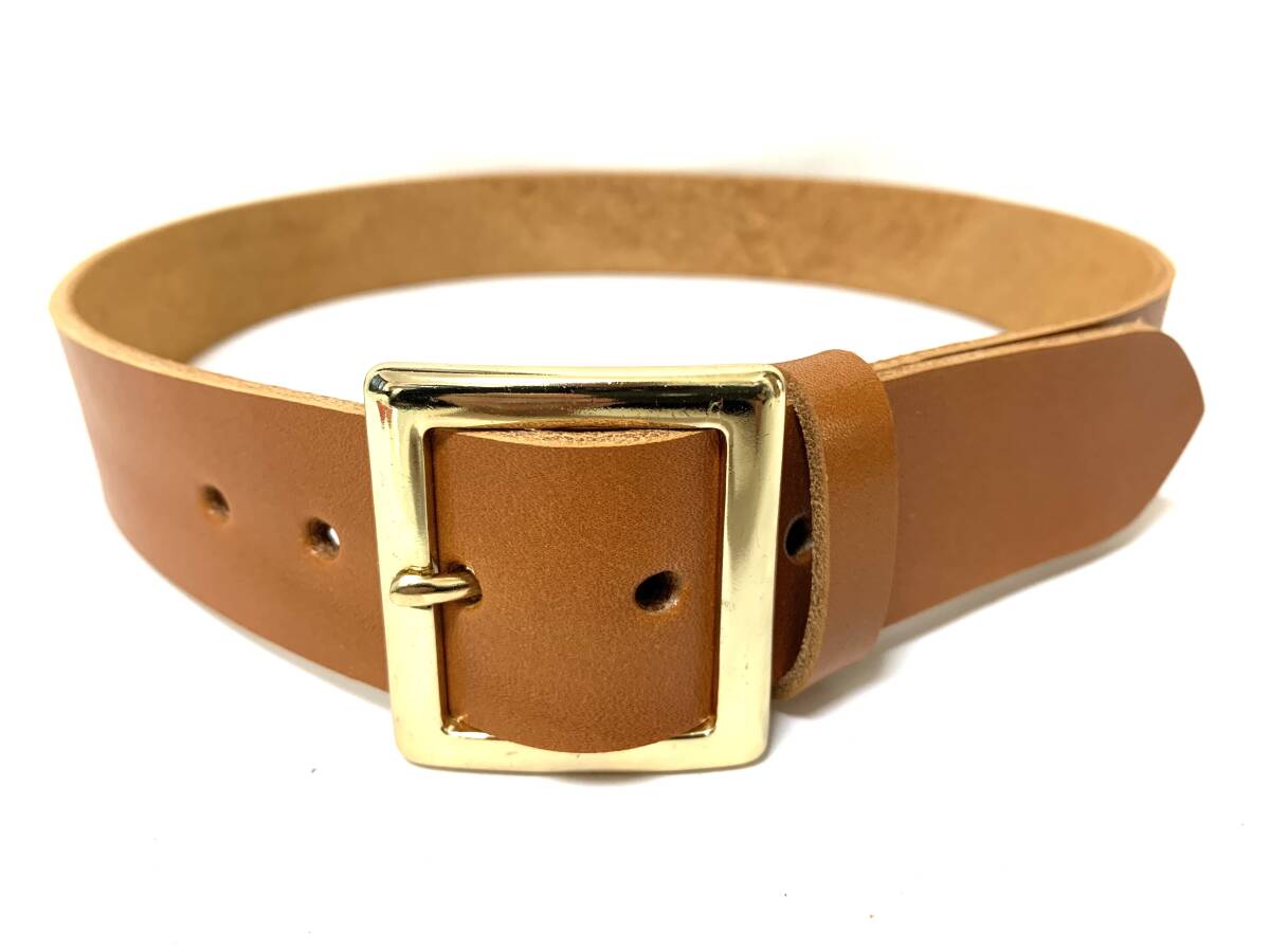 訳あり格安スタート ！栃木レザーベルト（キャメル）３４インチ 　ゴールド鍍金（めっき）バックル　40mm幅 　一枚革_画像2