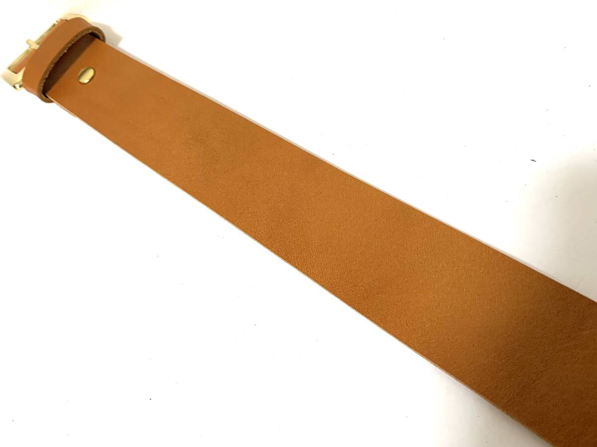訳あり格安スタート ！栃木レザーベルト（キャメル）３８インチ 　ゴールド鍍金（めっき）バックル　40mm幅 　一枚革_画像3