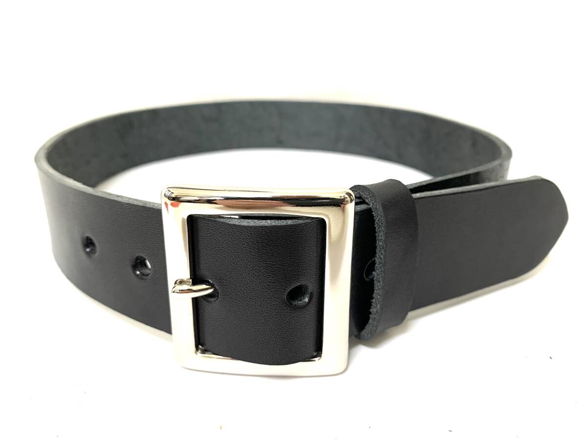訳あり格安スタート！ 栃木レザーベルト（黒）３0インチ　ニッケル鍍金（めっき）バックル　 40mm幅 一枚革_画像2