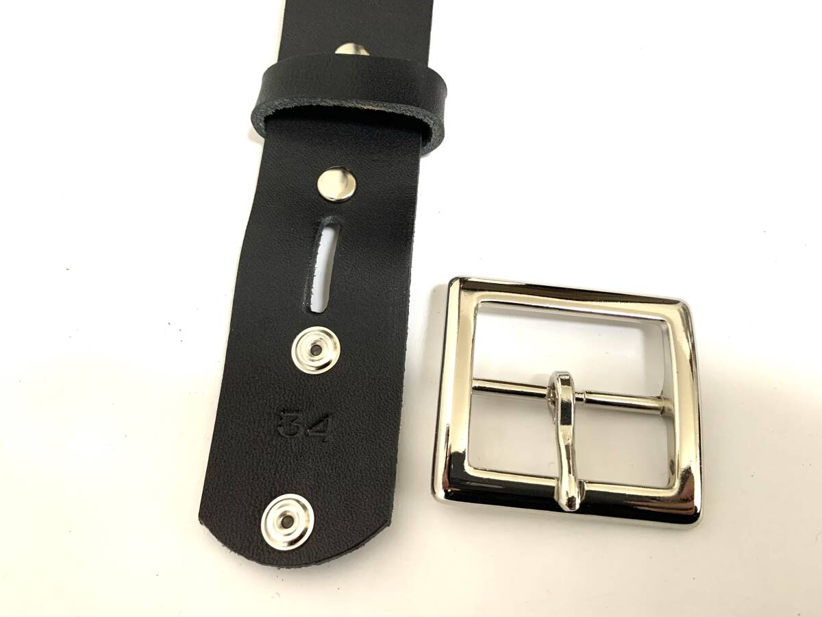 訳あり格安スタート！ 栃木レザーベルト（黒）３４インチ　ニッケル鍍金（めっき）バックル　 40mm幅 一枚革_画像9