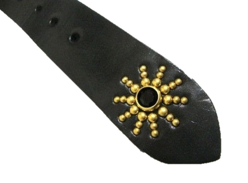 真鍮製バックル　栃木レザー　エンドオンリースタッズベルト　黒（ブラックスポッツ）一枚革_画像5