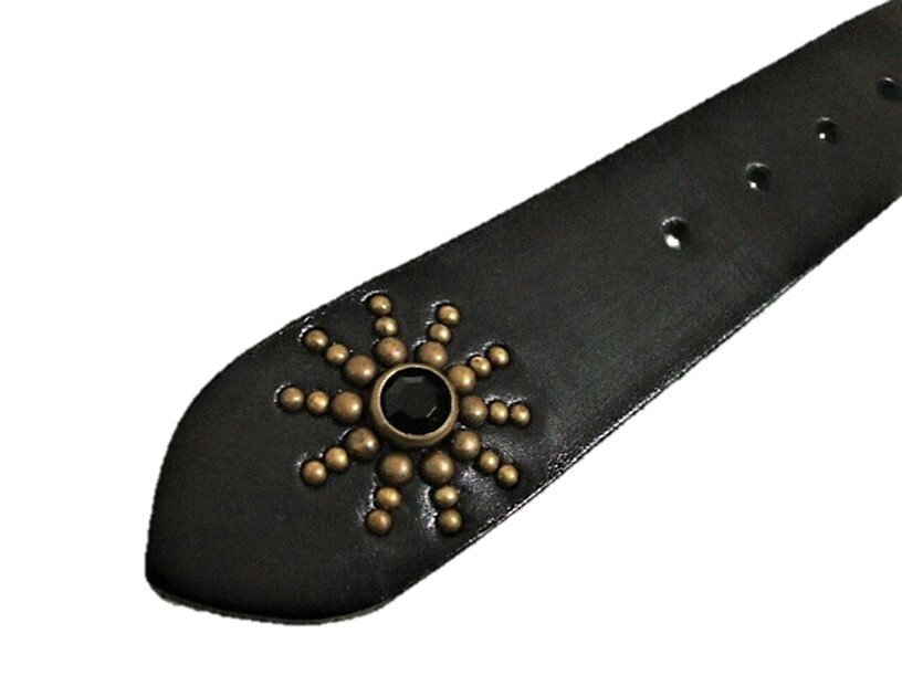 栃木レザー　エンドオンリースタッズベルト　黒（ブラックスポッツ）一枚革　ヴィンテージタイプ_画像5