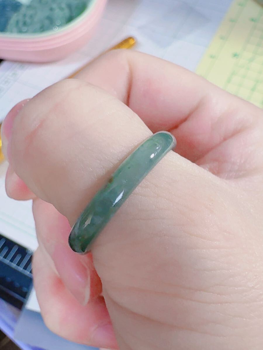 R2-02783天然本翡翠《本物保証》藍水翡翠指輪約24~25号 一点物 希少 縁起物 お守り 魔除け 昇進 成功 金運財運 幸運 幸福 パワーストーン_画像3