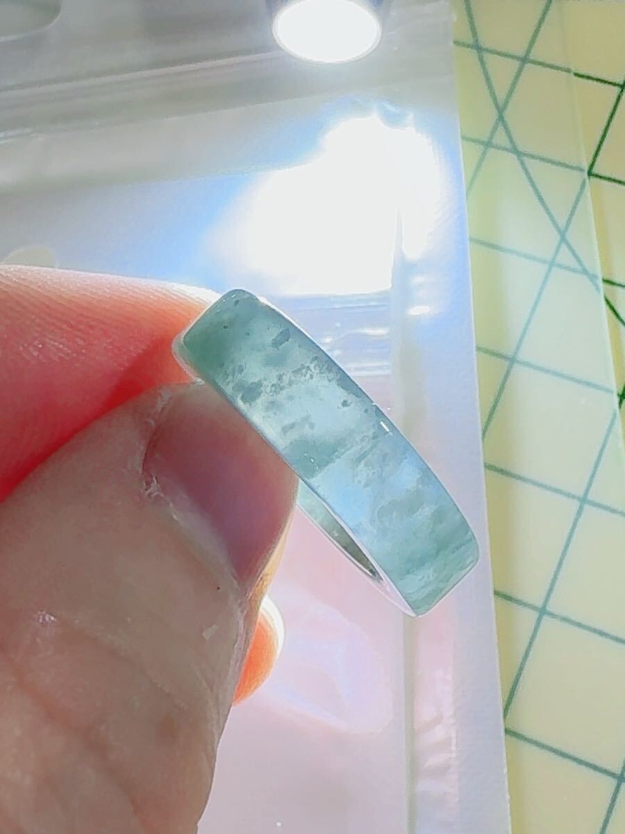 R2-02816天然本翡翠《本物保証》藍水翡翠指輪約12号 一点物 希少 縁起物 お守り 魔除け 昇進 成功 金運財運 幸運 幸福 パワーストーン_画像4
