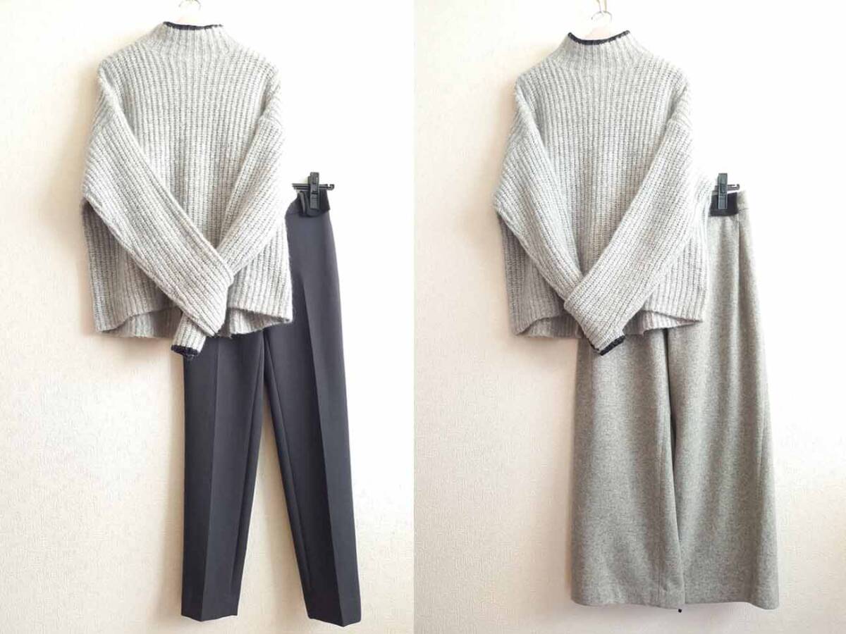 レリアンLeilian/NEMIKA×T.ふわふわ起毛肉厚ハイネックニット ボトルネック２/Ｍライトグレー _画像2