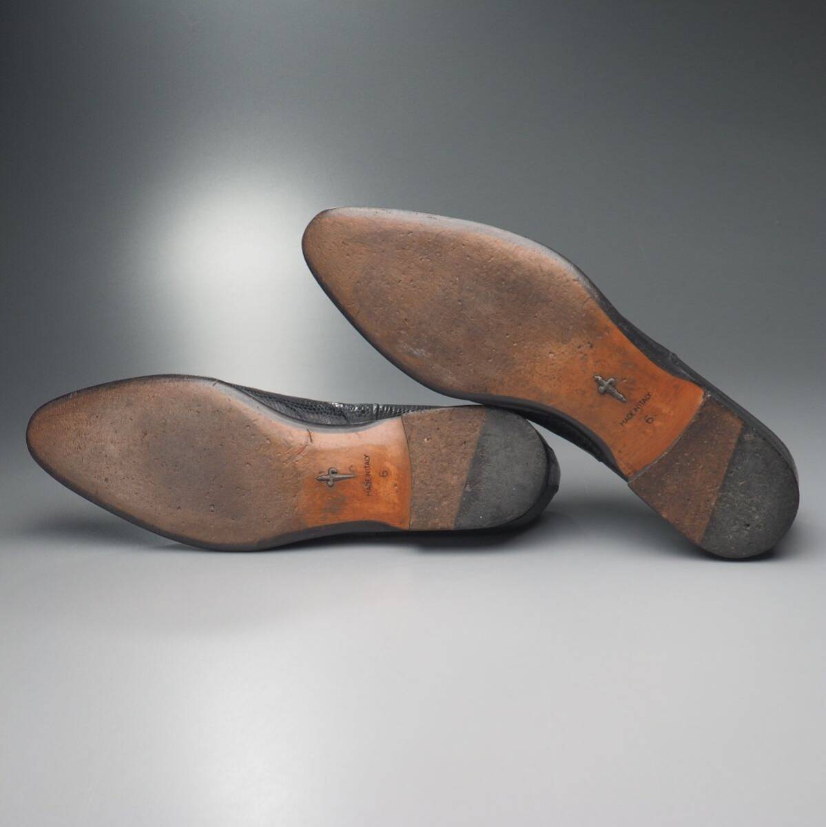 W5398//イタリア製*チェザーレパチョッティ*メンズ6/リザード型押し革/ストレートチップ/キャップトゥ/レザーシューズ/革靴/黒/ブラック_画像9