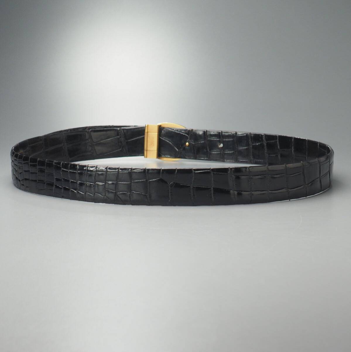 GS5527◎無双仕立て クロコダイルレザー 本ワニ革 ベルト メンズ ブラック 黒 革ベルト カット調節可 トップ式バックル 全長:約114cm_画像3
