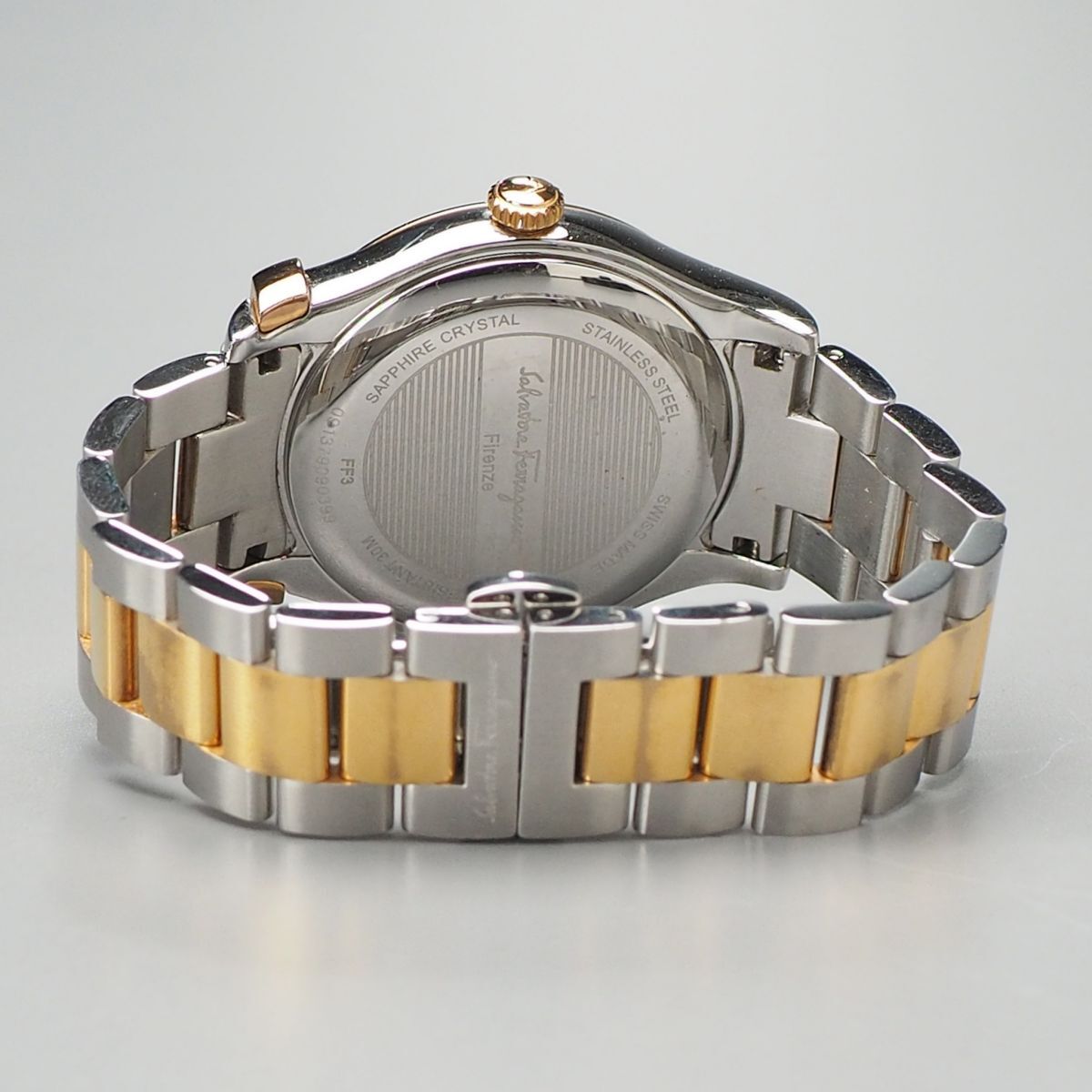 MI2869◎サルヴァトーレ フェラガモ 1898 メンズ 3針 デイト クォーツ 腕時計 稼働品 ゴールド系×ステンレススチール_画像5