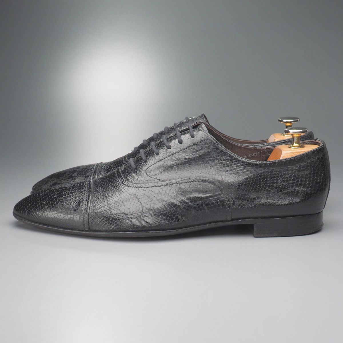 W5398//イタリア製*チェザーレパチョッティ*メンズ6/リザード型押し革/ストレートチップ/キャップトゥ/レザーシューズ/革靴/黒/ブラック_画像3