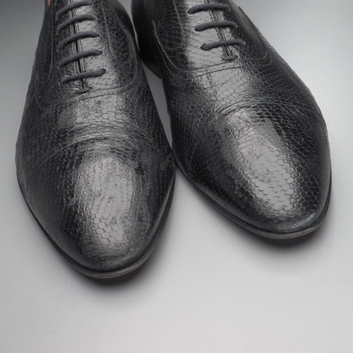 W5398//イタリア製*チェザーレパチョッティ*メンズ6/リザード型押し革/ストレートチップ/キャップトゥ/レザーシューズ/革靴/黒/ブラック_画像5