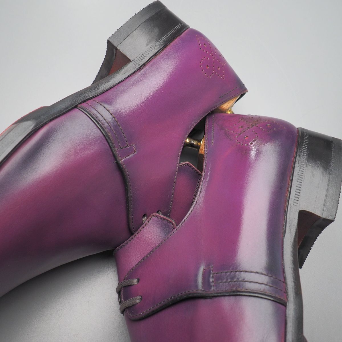 GS3736//*チェントフェリーナ/Cento Felina*3051/メンズ7.5/ハンドペイント/プレーントゥ/レザーシューズ/パープル/紫_画像6