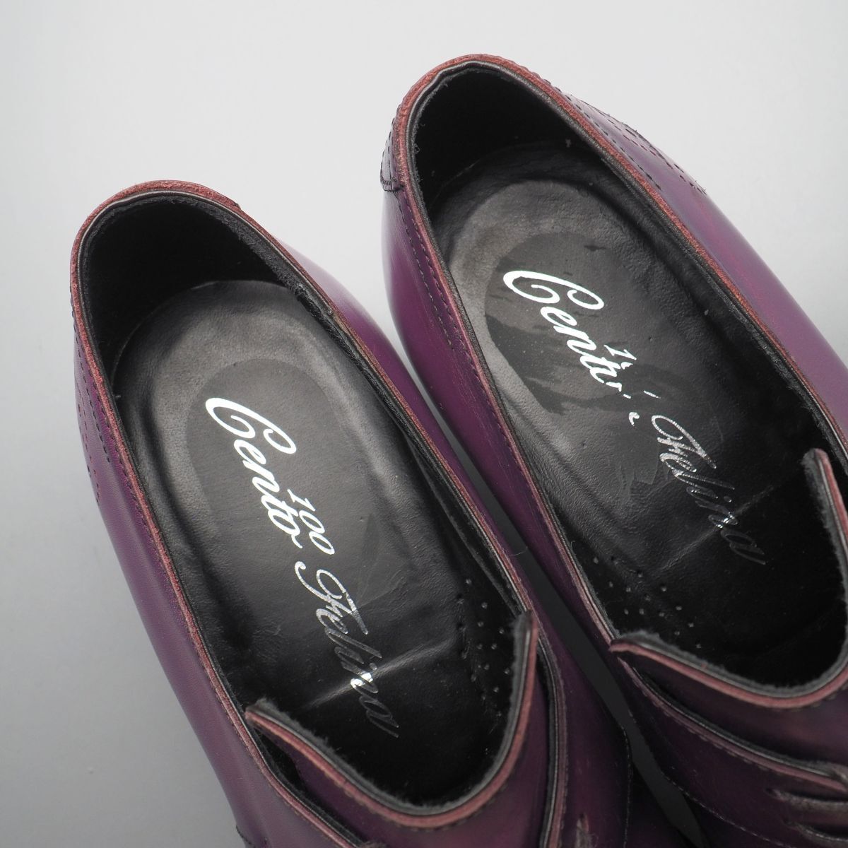 GS3736//*チェントフェリーナ/Cento Felina*3051/メンズ7.5/ハンドペイント/プレーントゥ/レザーシューズ/パープル/紫_画像10