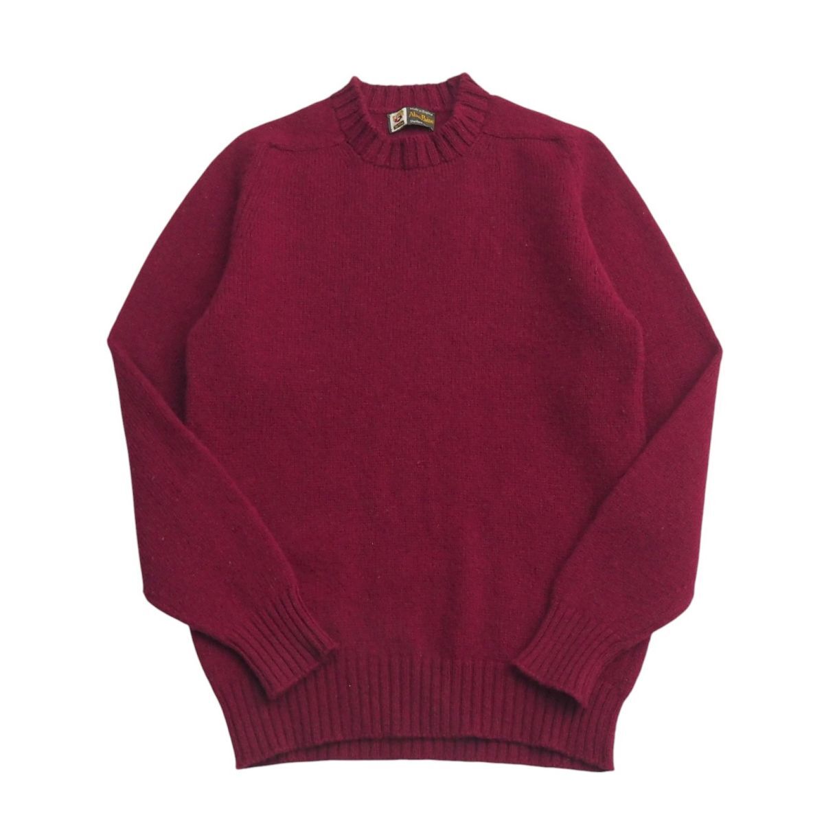 TJ6729+イングランド製*Alan Paine/アランペイン*メンズ38/97cm*ウールニットセーター*クルーネック*ソリッドセーター*バーガンディ系_画像1
