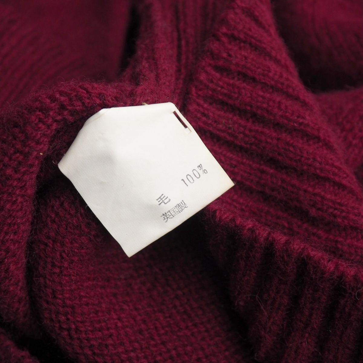 TJ6729+イングランド製*Alan Paine/アランペイン*メンズ38/97cm*ウールニットセーター*クルーネック*ソリッドセーター*バーガンディ系_画像6