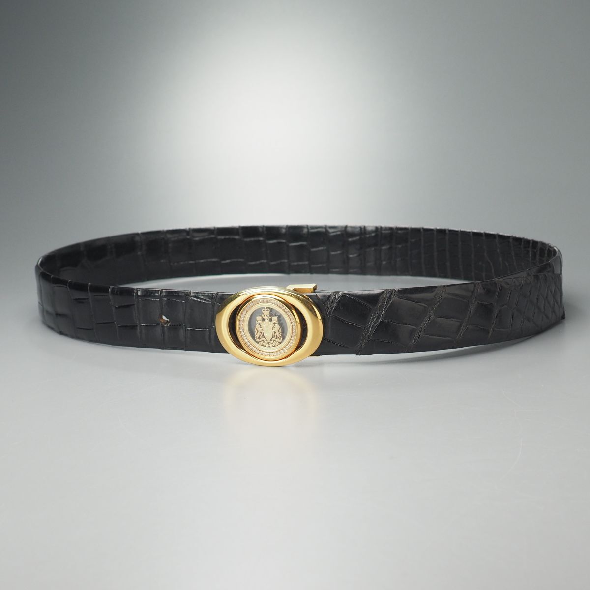 GS5527◎無双仕立て クロコダイルレザー 本ワニ革 ベルト メンズ ブラック 黒 革ベルト カット調節可 トップ式バックル 全長:約114cm_画像2