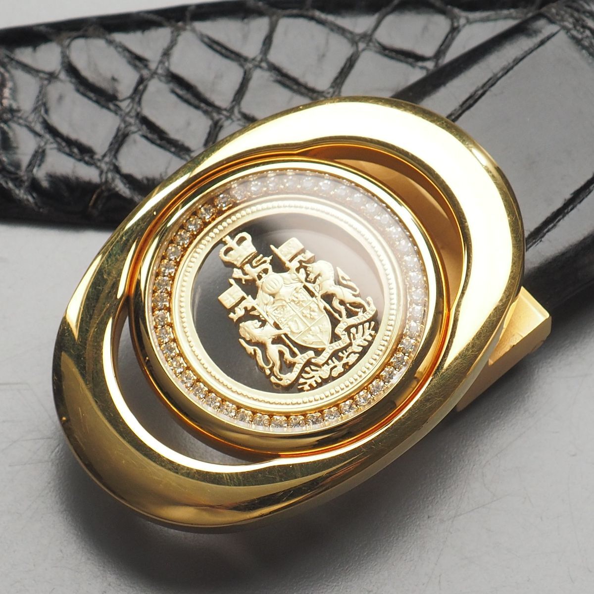 GS5527◎無双仕立て クロコダイルレザー 本ワニ革 ベルト メンズ ブラック 黒 革ベルト カット調節可 トップ式バックル 全長:約114cm_画像4