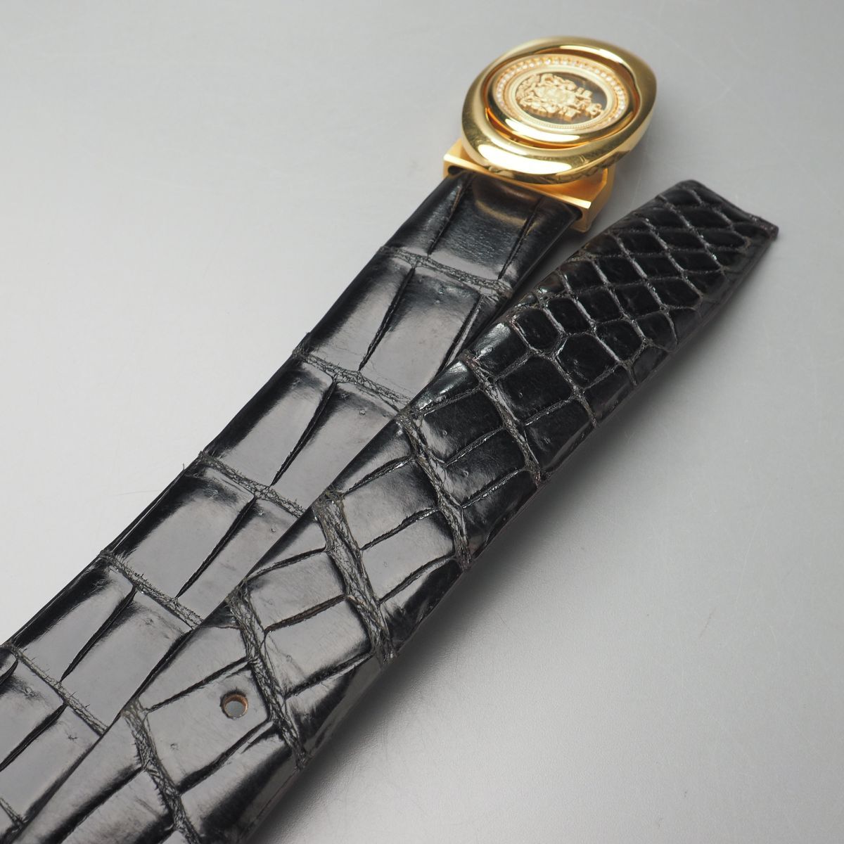 GS5527◎無双仕立て クロコダイルレザー 本ワニ革 ベルト メンズ ブラック 黒 革ベルト カット調節可 トップ式バックル 全長:約114cm_画像5