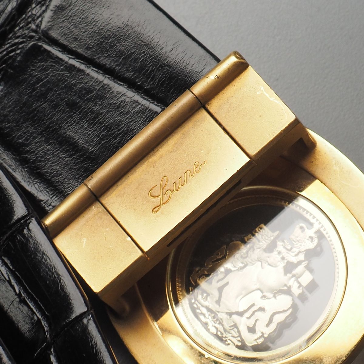 GS5527◎無双仕立て クロコダイルレザー 本ワニ革 ベルト メンズ ブラック 黒 革ベルト カット調節可 トップ式バックル 全長:約114cm_画像9