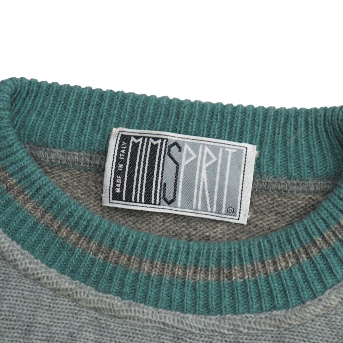 TI6235▽イタリア製 ヴィンテージ MIMI SPIRIT メンズ ワッペン 総柄 クルーネック ウールニット セーター マルチカラー_画像6