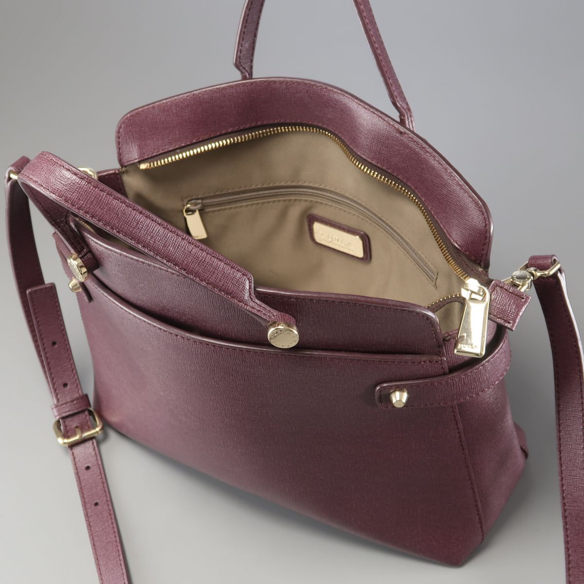 MI3320△FURLA フルラ AGATA アガタ レザー 2way ハンドバッグ ショルダーバッグ クロスボディ 鞄 バーガンディ系_画像7