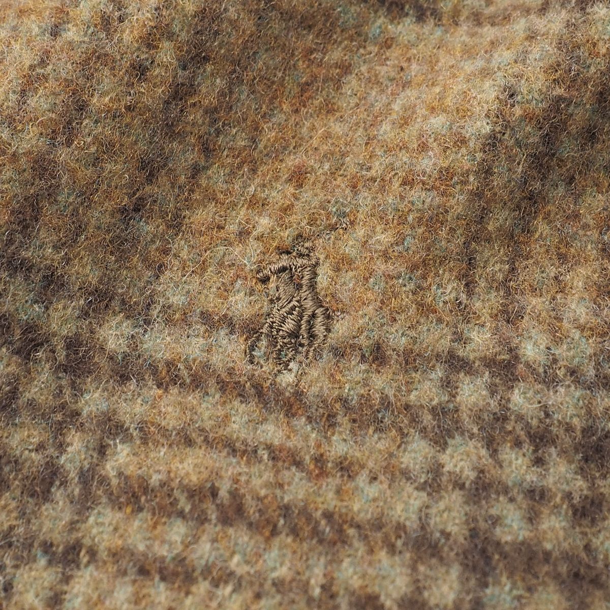 TJ6555◎ポロラルフローレン 2枚セット 総カシミヤ 大判 ストール ネイビー系 + ラムウール チェック柄 マフラー カーキ系 ポニー刺繍_画像5