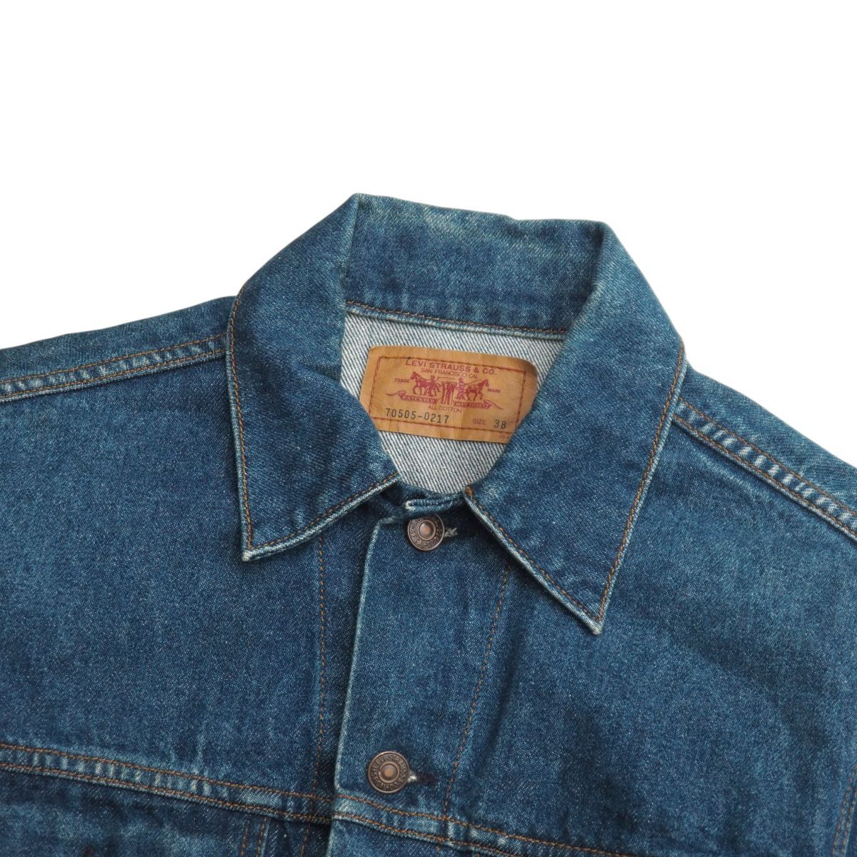 TJ6574+*92年製*ヴィンテージ*Levi's/リーバイス*メンズ38*70505-0217*4th*デニムジャケット*ジージャン*ボタン裏P87*ブルー系_画像3