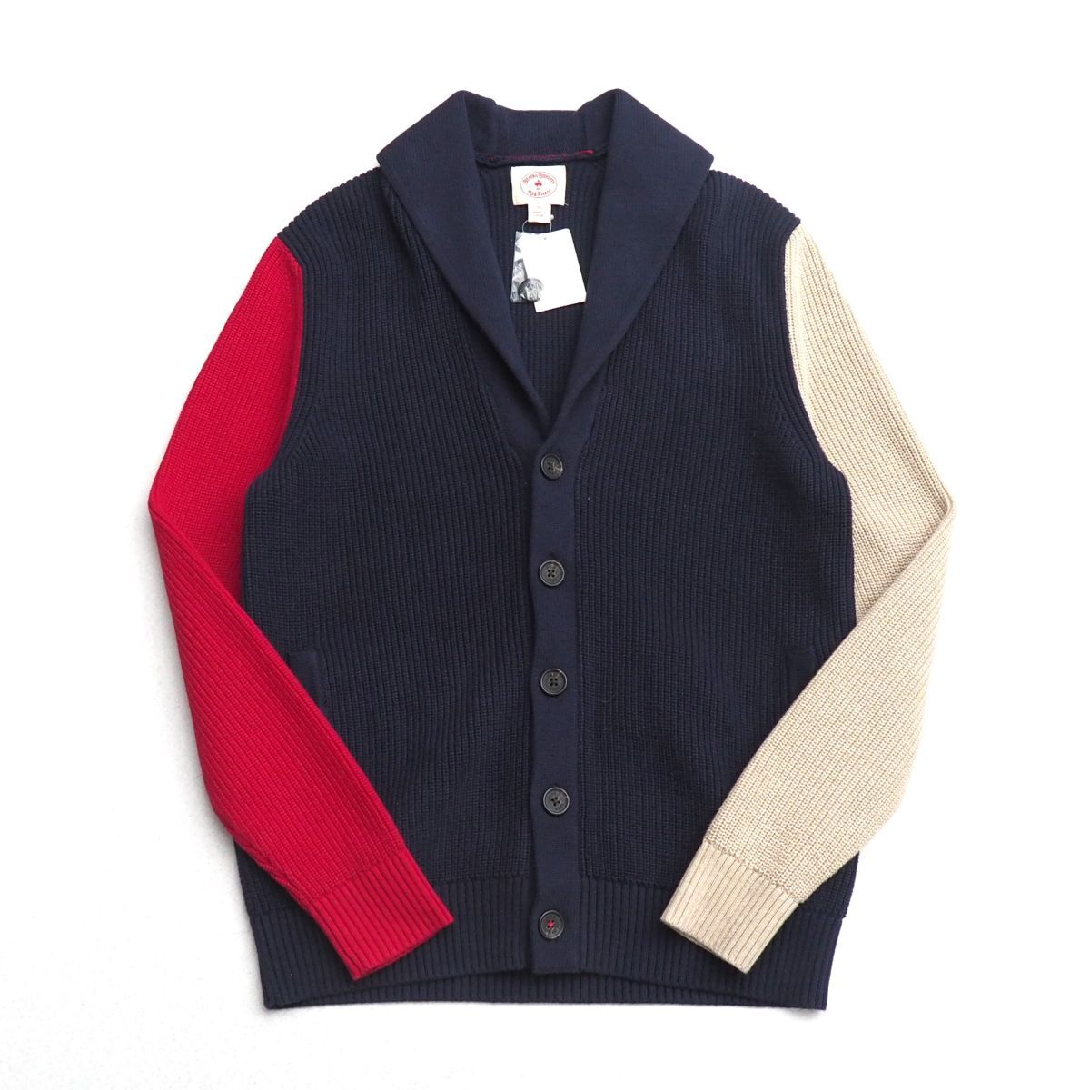 TJ6879v не использовался BROOKS BROTHERS/ Brooks Brothers Red Fleece красный флис мужской S цвет блок шаль цвет кардиган 