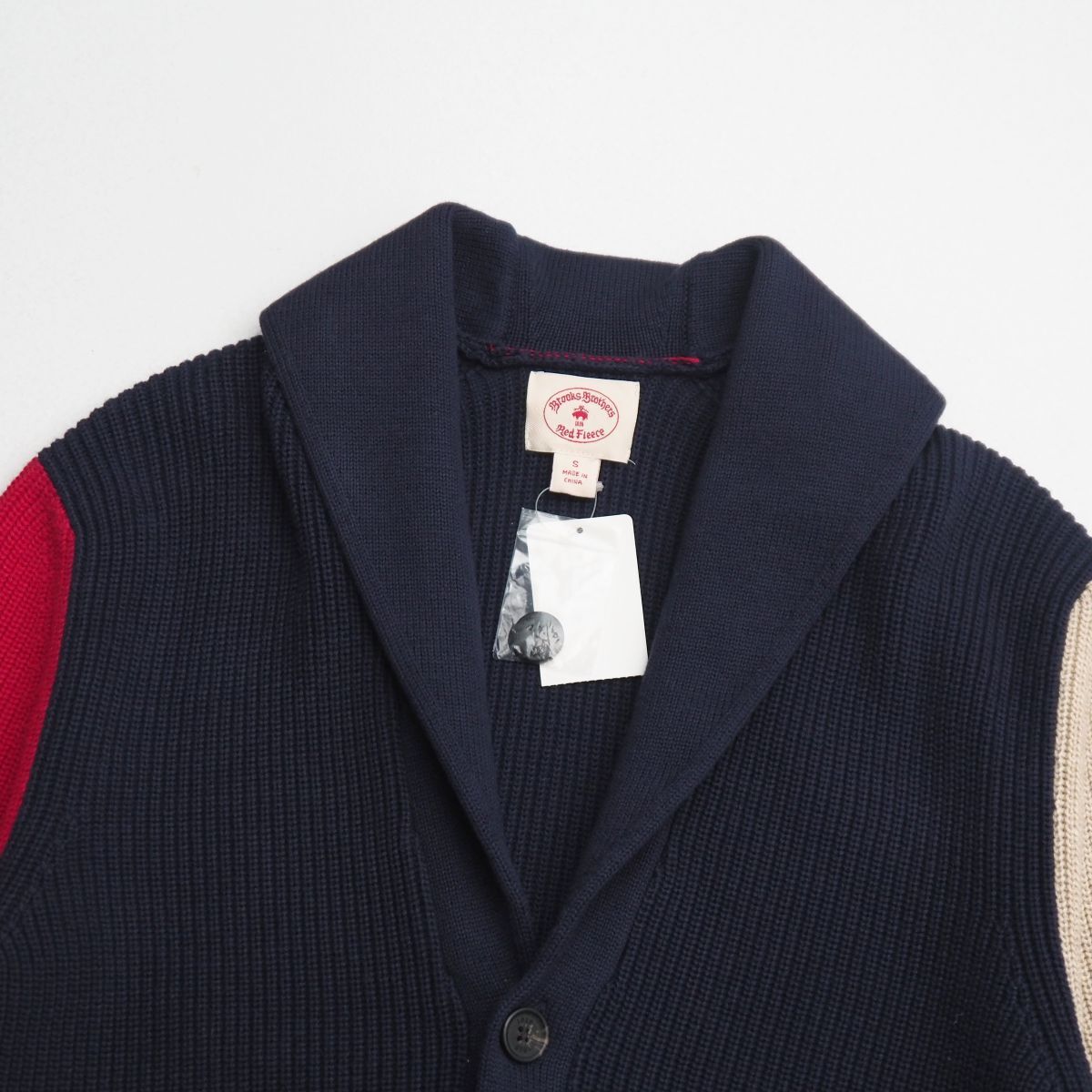 TJ6879v не использовался BROOKS BROTHERS/ Brooks Brothers Red Fleece красный флис мужской S цвет блок шаль цвет кардиган 