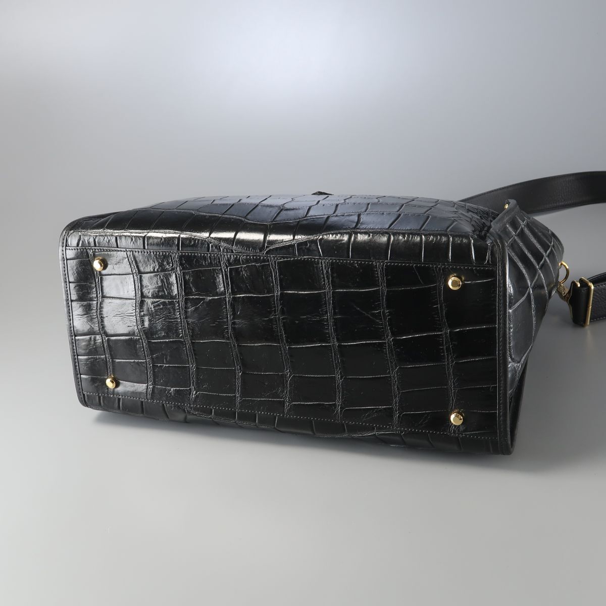MI2833▽JRA認定 マットクロコ coto コト センター取り 本ワニ革 クロコダイルレザー ショルダー付き トートバッグ ハンドバッグ 2WAY 黒_画像4