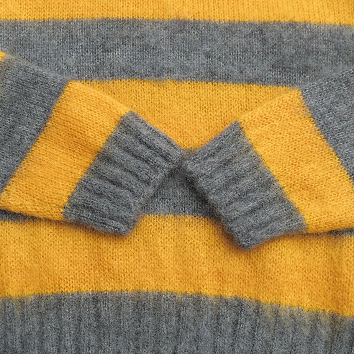 MI3690▽UNDERCOVER アンダーカバー メンズ3 22AW サイドジップ モヘアボーダーニット UC2B9903-1 クルーネックセーター イエロー×グレー_画像4