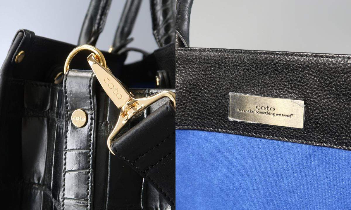 MI2833▽JRA認定 マットクロコ coto コト センター取り 本ワニ革 クロコダイルレザー ショルダー付き トートバッグ ハンドバッグ 2WAY 黒_画像7