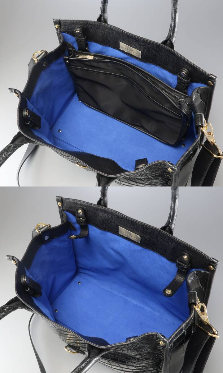 MI2833▽JRA認定 マットクロコ coto コト センター取り 本ワニ革 クロコダイルレザー ショルダー付き トートバッグ ハンドバッグ 2WAY 黒_画像5