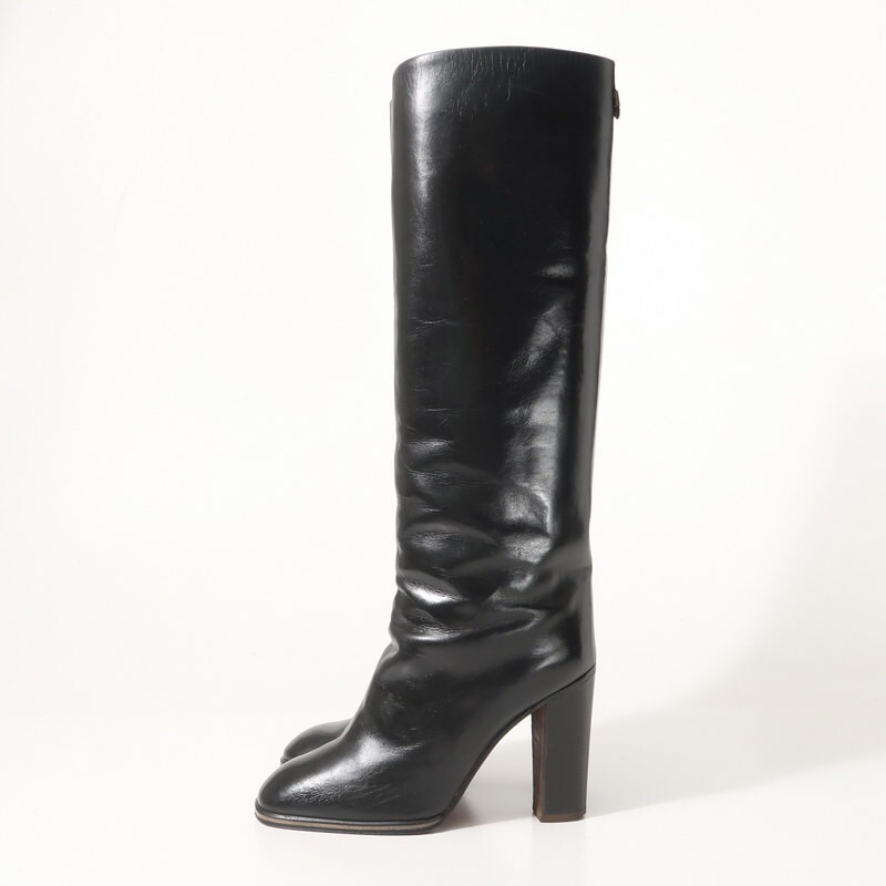 GS4988△イタリア製 POLLINI ポリーニ レザー ロングブーツ ロゴメタル 靴 ブラック 黒 サイズ36/22.5cm相当_画像2