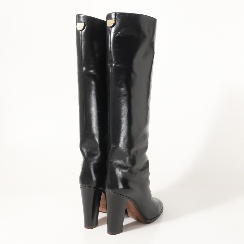 GS4988△イタリア製 POLLINI ポリーニ レザー ロングブーツ ロゴメタル 靴 ブラック 黒 サイズ36/22.5cm相当_画像3