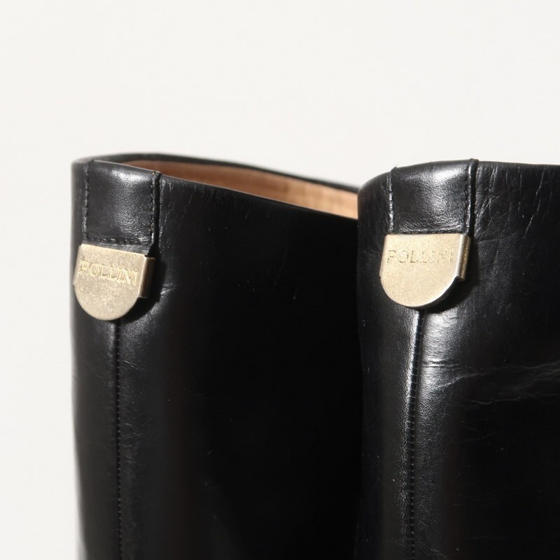 GS4988△イタリア製 POLLINI ポリーニ レザー ロングブーツ ロゴメタル 靴 ブラック 黒 サイズ36/22.5cm相当_画像4