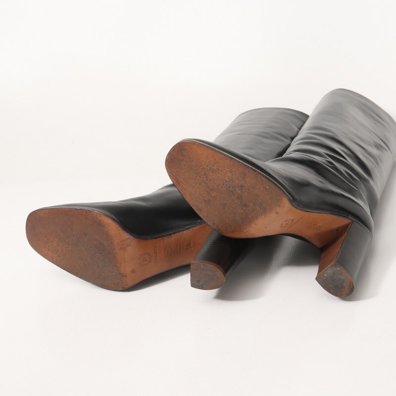 GS4988△イタリア製 POLLINI ポリーニ レザー ロングブーツ ロゴメタル 靴 ブラック 黒 サイズ36/22.5cm相当_画像5