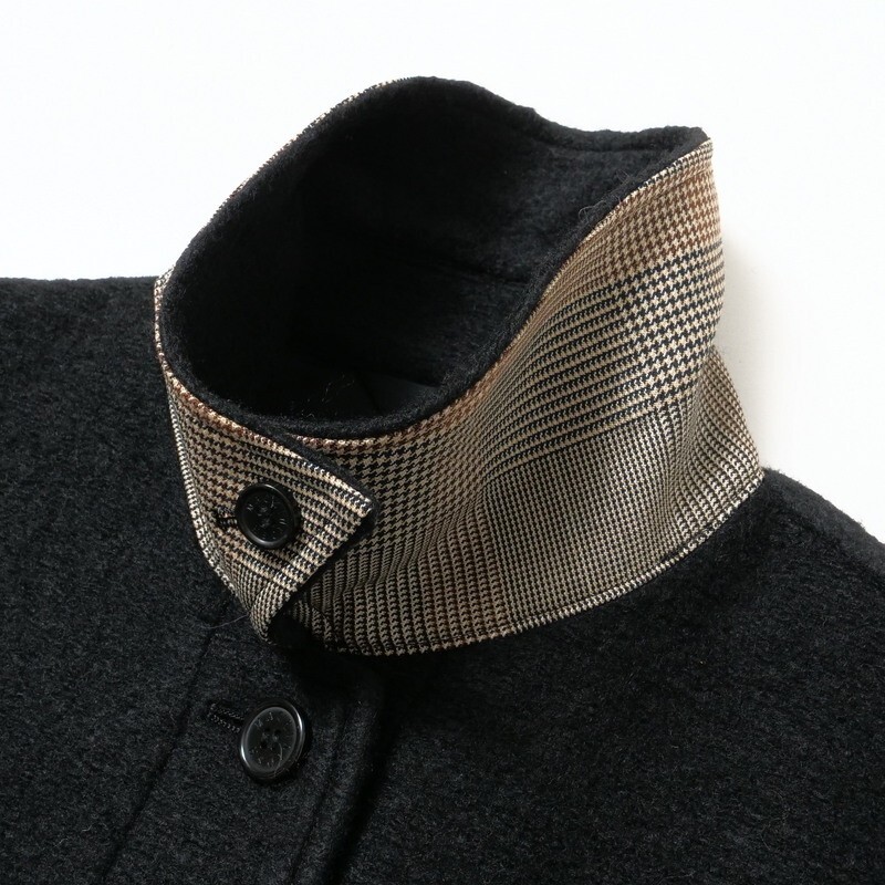 TJ3887●マッキントッシュ/MACKINTOSH*ウール ジャケット*別布:千鳥格子*コンバーチブルカラー レディース サイズ38*ブラック_画像4