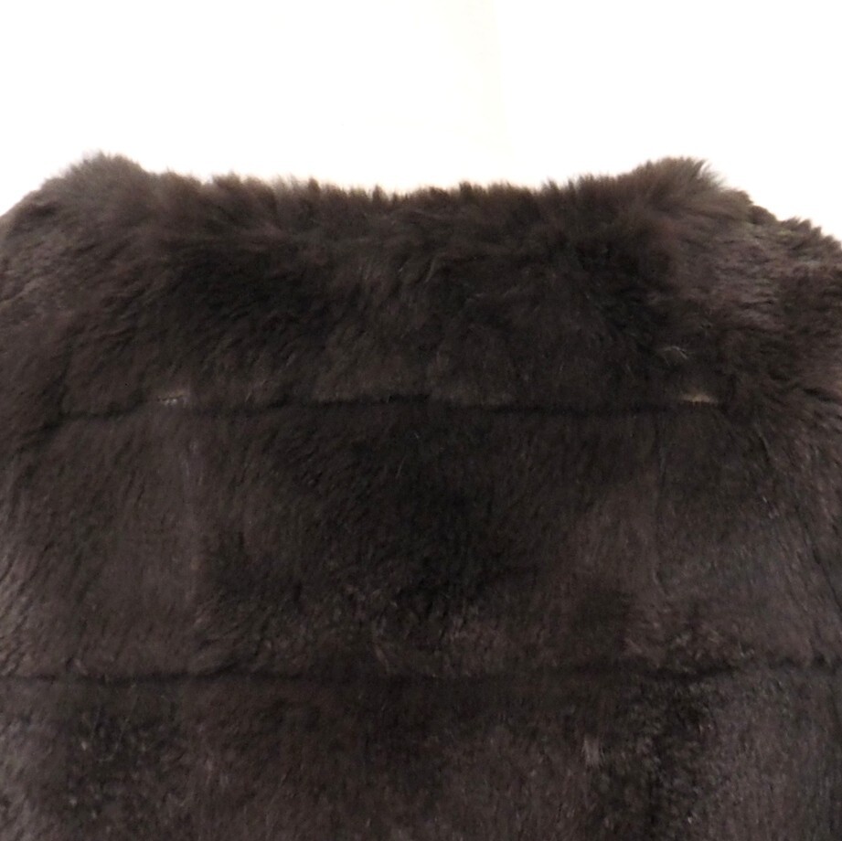 GS5741▽ジュンコシマダ 49AV.junko shimada ラビットファージャケット 毛皮 ショート丈 ノーカラー サイズ38 ダークブラウン系_画像7