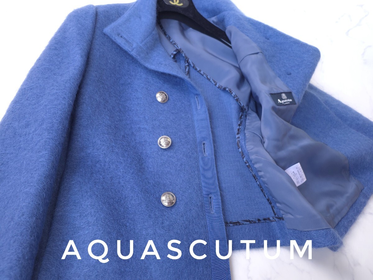 超高級 新品同様 希少 Aquascutum モダンショートコート 憧れのセレブ御用達ロイヤルブルー エレガントデザイン アクアスキュータム _画像7