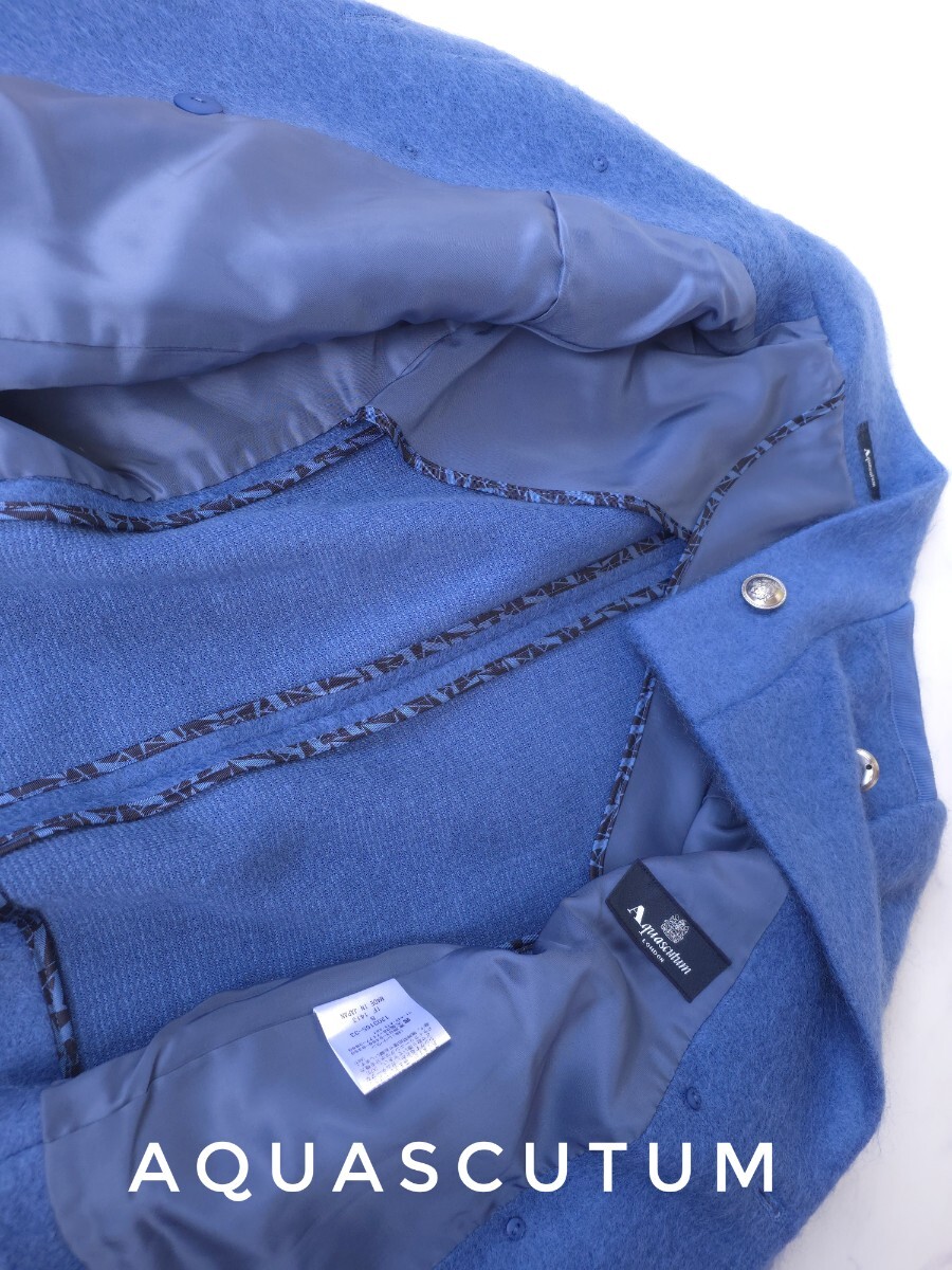 超高級 新品同様 希少 Aquascutum モダンショートコート 憧れのセレブ御用達ロイヤルブルー エレガントデザイン アクアスキュータム _画像9