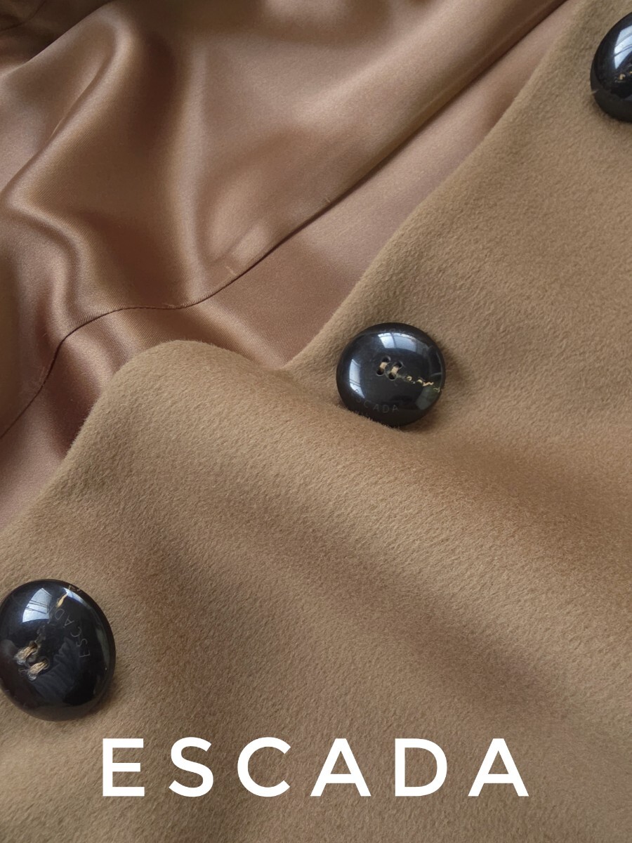 超高級 極美品 ESCADA 最高級モダンロングコート 大人気ベージュ系カラー 圧倒的エレガントデザイン エスカーダ 最高級生地 _画像8