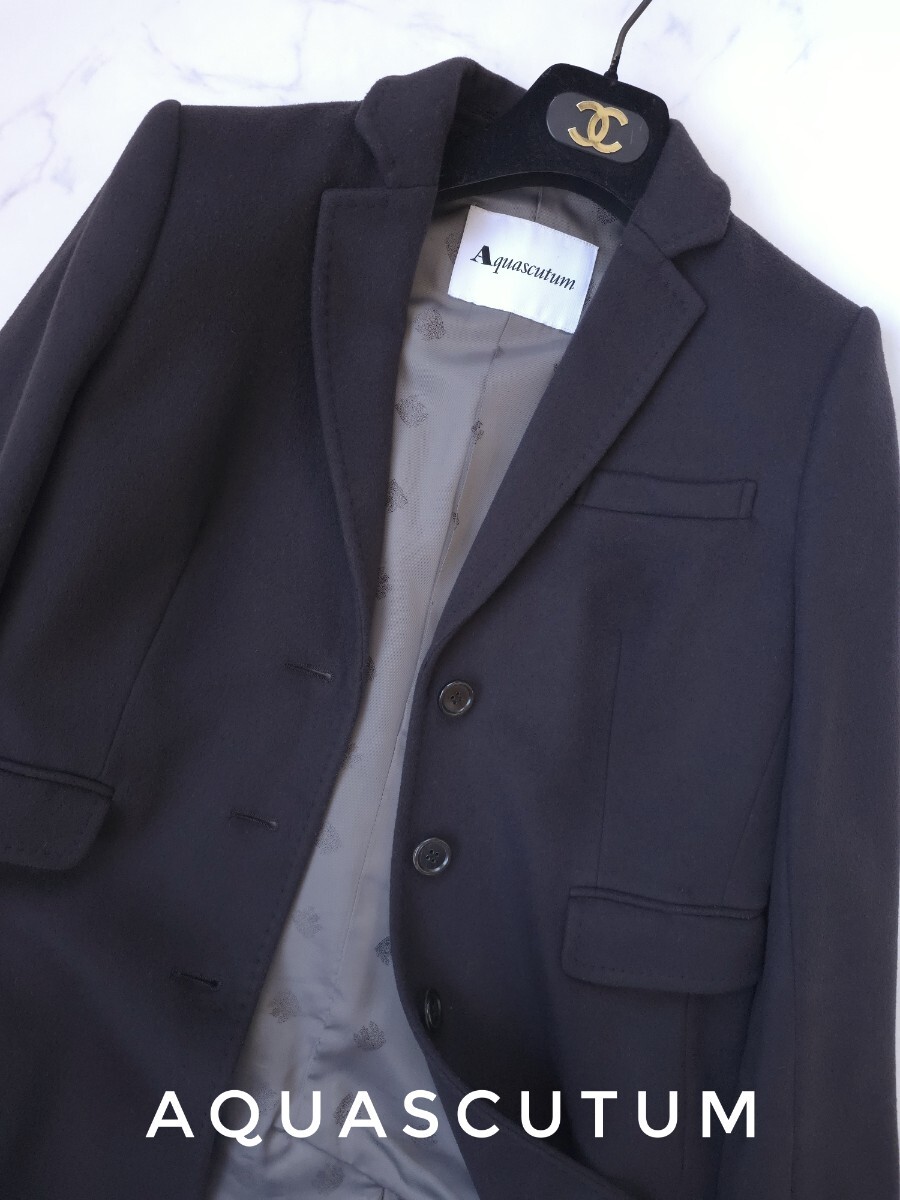 超高級 極美品 Aquascutum セレブ御用達憧れのトラッドチェスターコート 豪華裏地デザイン アクアスキュータム 圧倒的優雅なスタイル_画像3