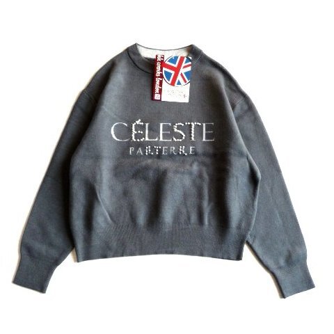 新品 HKワークスロンドン パール 装飾 ロゴ ニット セーター グレー クルーネック L レディース 丸首　 HK WORKS LONDON _画像1