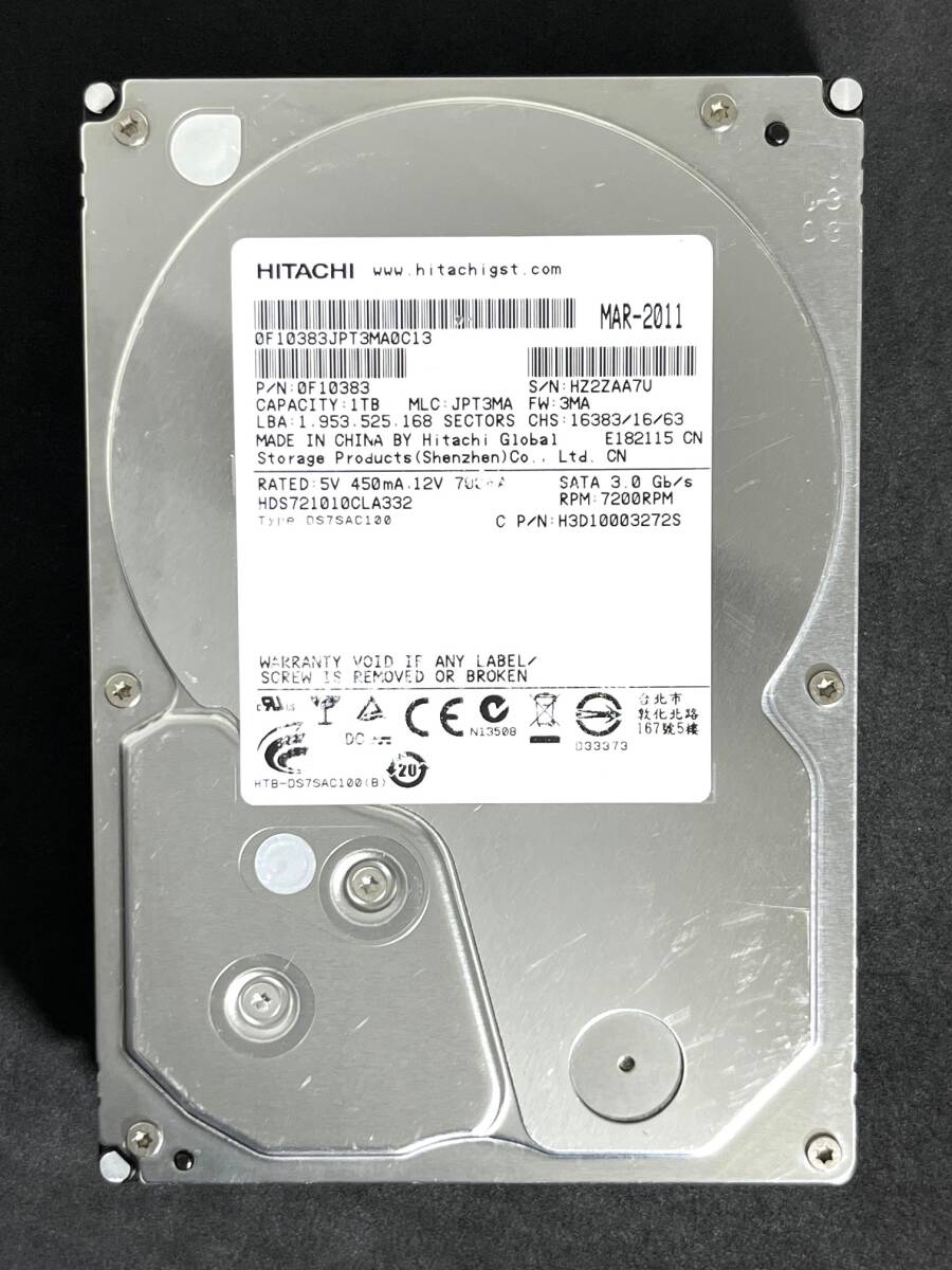 ★ 1TB ★ HITACHI　/　HDS721010CLA332　良品　【使用時間：6829ｈ】 3.5インチ 内蔵 HDD SATA　AVコマンド対応　HGST/日立 [管理■5BAA_画像1